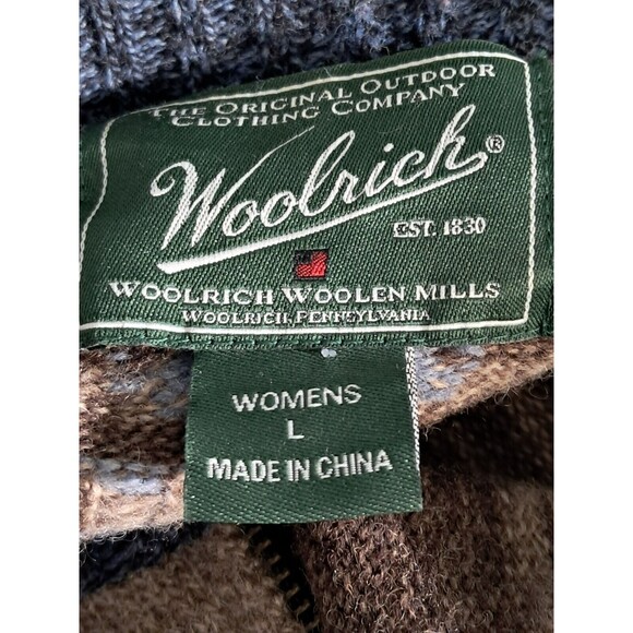 Woolrich Zip Up Sweater Womens Size Large Aztec Blue Brown Aztech Lambs Wool - Picture 9 of 11